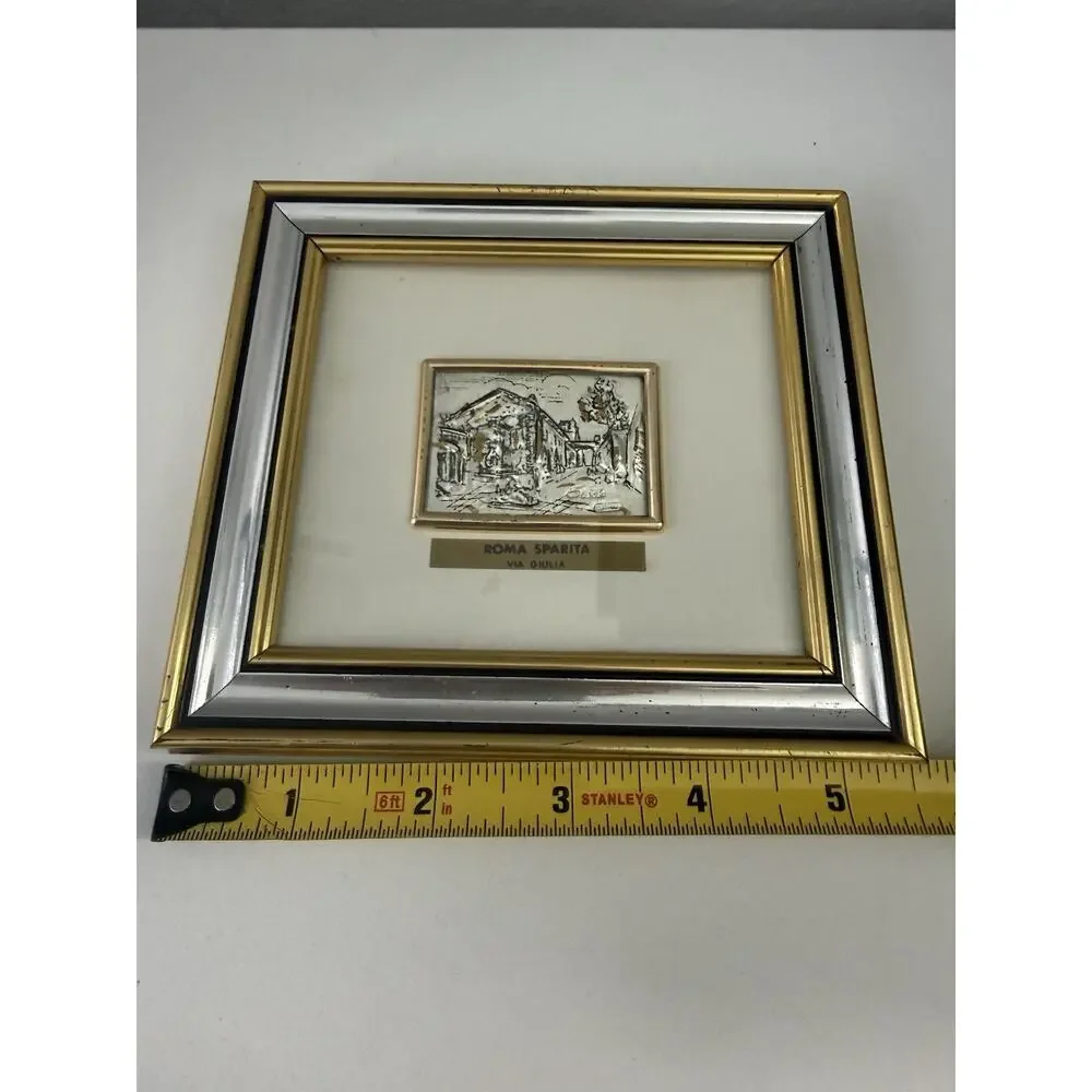 Vintage Roma Sparita Via Giulia Silver 925 Gold Leaf Italian Framed Art